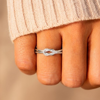 Round Cut White Sapphire Square Knot Ring