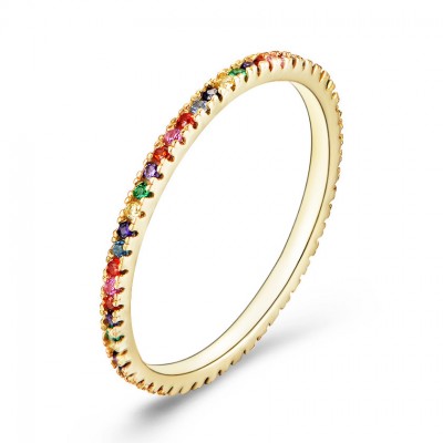 Round Cut Multicolor 925 Sterling Silver Gold Band