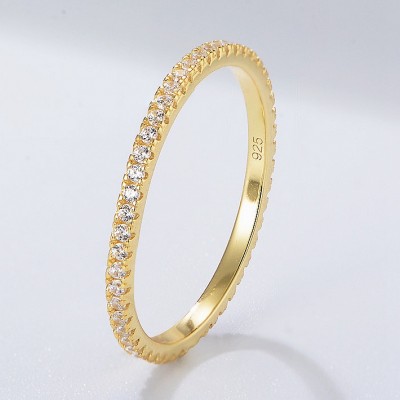 Round Cut White Sapphire 925 Sterling Silver Gold Band