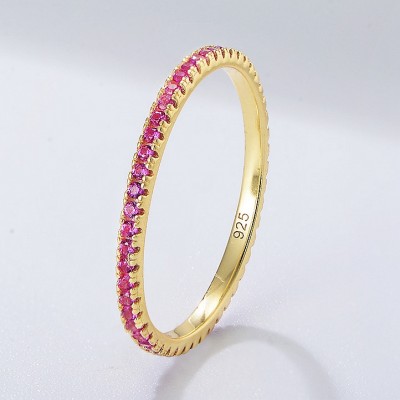Round Cut Pink Sapphire 925 Sterling Silver Gold Band
