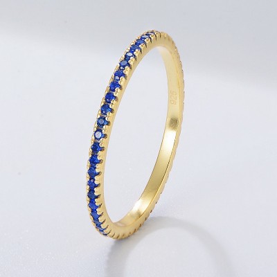 Round Cut Blue Sapphire 925 Sterling Silver Gold Band