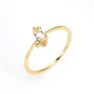Marquise Cut Rock Crystal Gold 925 Sterling Silver Engagement Rings