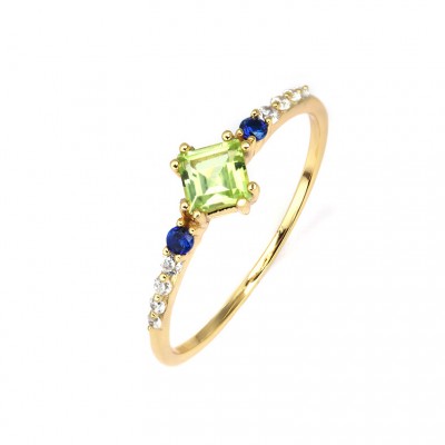 Asscher Cut Green Crystal Gold 925 Sterling Silver Engagement Rings