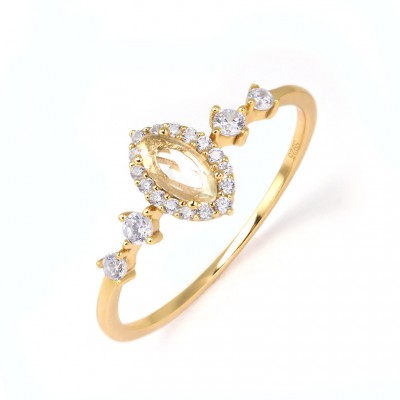 Marquise Cut Yellow Crystal Gold 925 Sterling Silver Engagement Rings