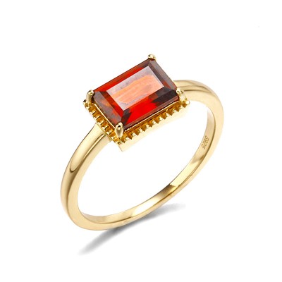 Radiant Cut Red Crystal Gold 925 Sterling Silver Engagement Rings