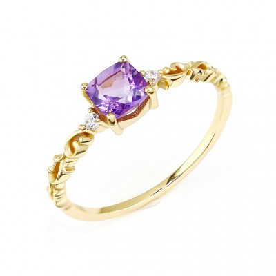Cushion Cut Purple Crystal Gold 925 Sterling Silver Engagement Rings