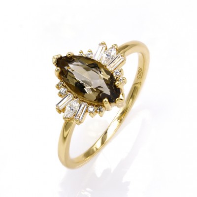 Marquise Cut Black Crystal Gold 925 Sterling Silver Engagement Rings
