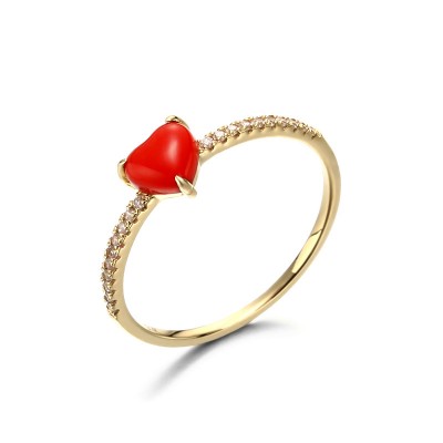 Heart Cut Red Crystal Gold 925 Sterling Silver Engagement Rings