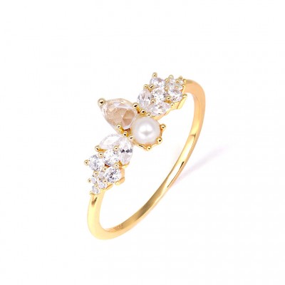 Pear Cut Rock Crystal Gold 925 Sterling Silver Engagement Rings