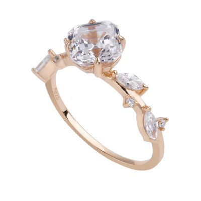 Round Cut Rock Crystal Gold 925 Sterling Silver Engagement Rings