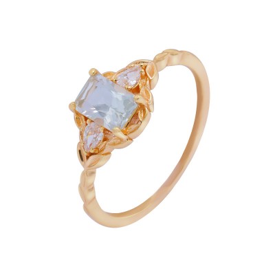 Radiant Cut Rock Crystal Gold 925 Sterling Silver Engagement Rings