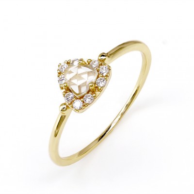 Trillion Cut Rock Crystal Gold 925 Sterling Silver Engagement Rings