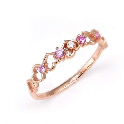 Round Cut Pink Crystal Gold 925 Sterling Silver Engagement Rings