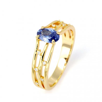Oval Cut Blue Crystal Gold 925 Sterling Silver Engagement Rings