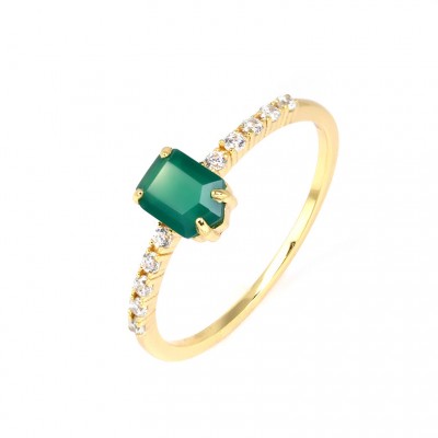 Radiant Cut Green Crystal Gold 925 Sterling Silver Engagement Rings