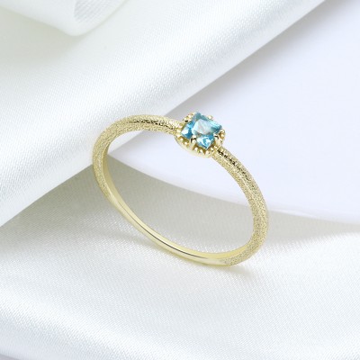 Asscher Cut Blue Crystal Gold 925 Sterling Silver Engagement Rings