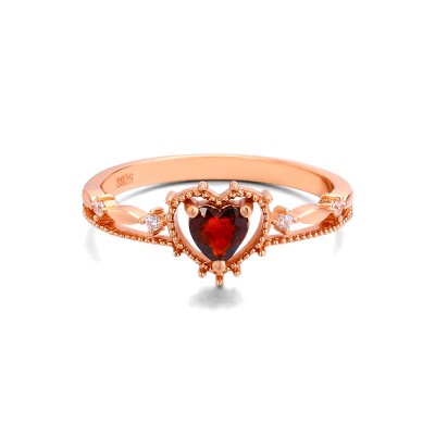 Heart Cut Red Crystal Rose Gold 925 Sterling Silver Engagement Rings