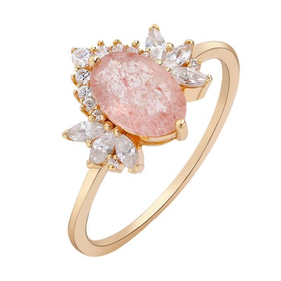 Oval Cut Pink Crystal Gold 925 Sterling Silver Engagement Rings