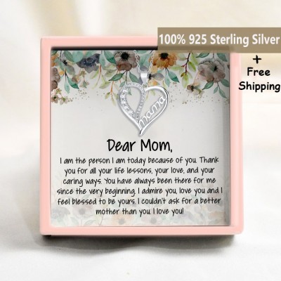 S925 Sterling Silver Mama Heart Necklace Mother's Day Gift