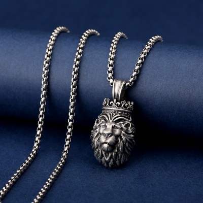 Men's Hip Hop Crown Lion Necklace