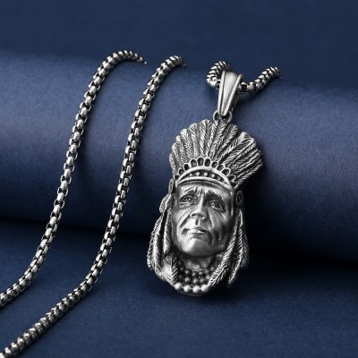Men's Indian Tribal Legend Chief Titanium Steel Necklace