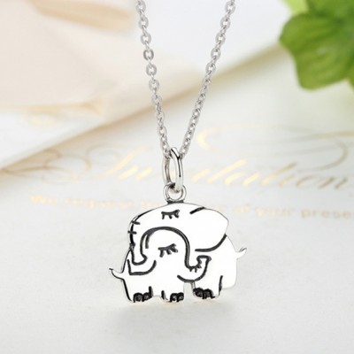 Maternal Love Elephant 925 Sterling Silver Necklace