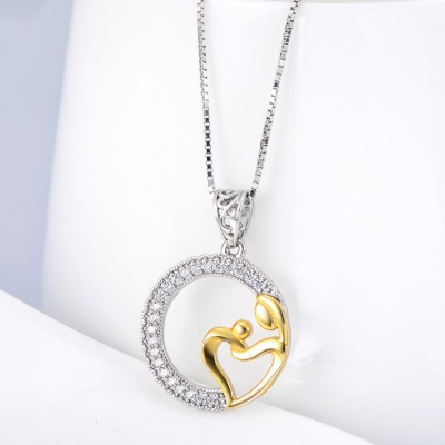 Maternal Love 925 Sterling Silver Gold Zircon Necklace