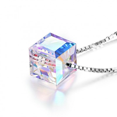 Swarovski Cube Crystal 925 Sterling Silver Necklace