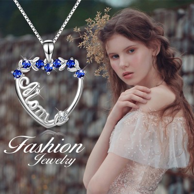 Gift for Mom 925 Sterling Silver Blue Sapphire Necklace