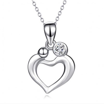 Maternal Love 925 Sterling Silver Heart Zircon Necklace