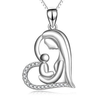 Maternal Love 925 Sterling Silver Zircon Heart Necklace