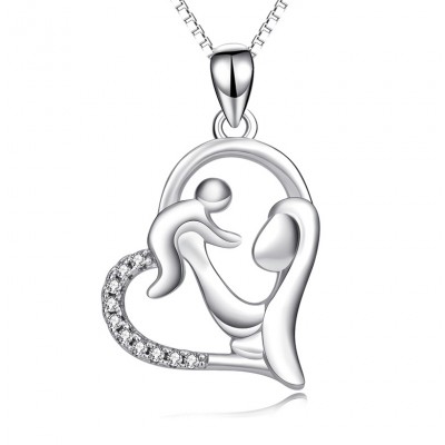 Maternal Love Heart 925 Sterling Silver Zircon Necklace