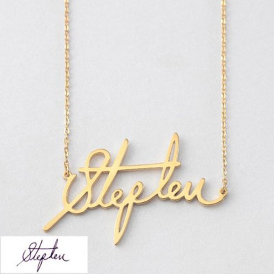925 Sterling Silver Gold Personalized Signature Name Necklace