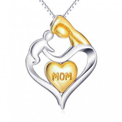 Gift for Mom 925 Sterling Silver Gold Heart Necklace