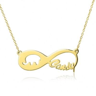 925 Sterling Silver Gold Infinity Love Elephant Engraved Necklace