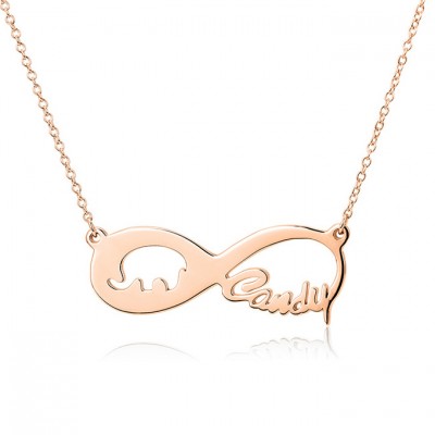 925 Sterling Silver Rose Gold Infinity Love Elephant Engraved Necklace