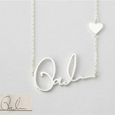 925 Sterling Silver Heart Signature Name Necklace