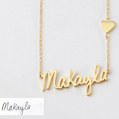 925 Sterling Silver Gold Heart Signature Name Necklace