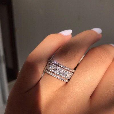 Luxury Wide Pave Design Women's Sterling Silver Wedding Band