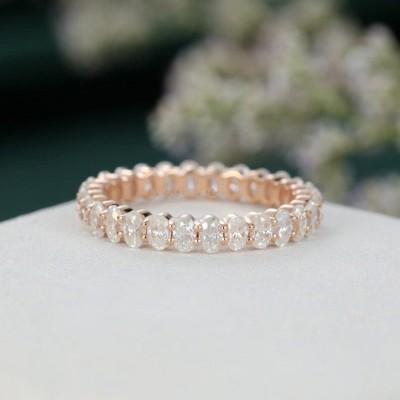 Eternity Rose Gold Oval Cut Sterling Silver Wedding Band