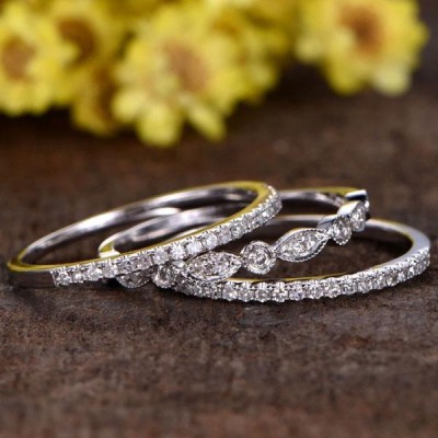 Full Eternity 3PC Stacking Sterling Silver Wedding Band
