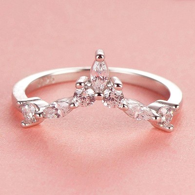 Marquise Cut Stackable V Shape Sterling Silver Wedding Band