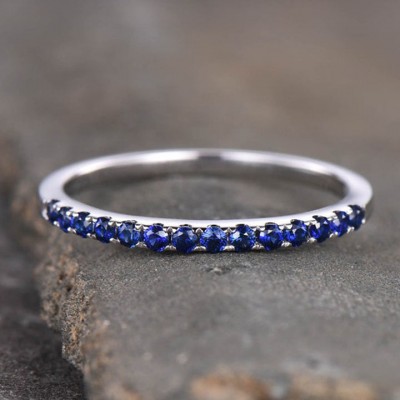 Exquisite Half Eternity Blue Sapphire Women's Sterling Silver Wedding Band