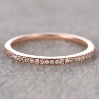 Classic Rose Gold Half Eternity Thin Women's Sterling Silver Wedding Band