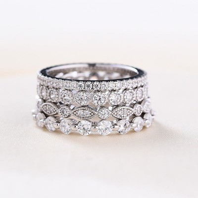 Women's Full Eternity 4PC Stackable Sterling Silver Wedding Band
