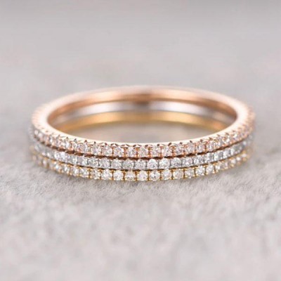 2 Tone Full Eternity 3PC Stackable Sterling Silver Wedding Band