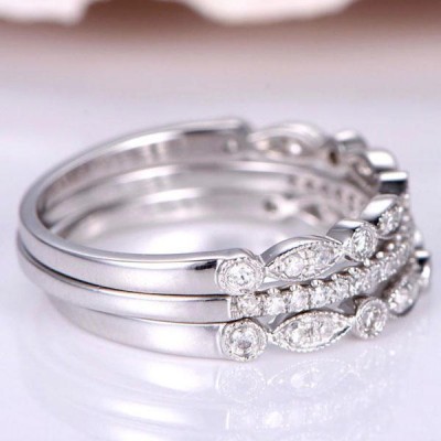 Art Deco Half Eternity 3PC Stacking Sterling Silver Wedding Band