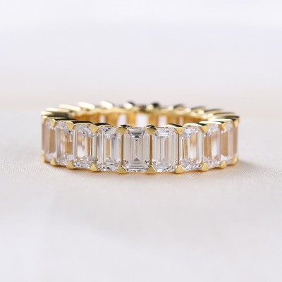 Yellow Gold Emerald Cut Sterling Silver Wedding Band