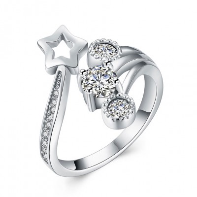 Round Cut White Sapphire Star S925 Silver Promise Rings