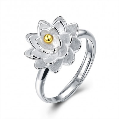 Lotus Gold Bead S925 Silver Promise Rings